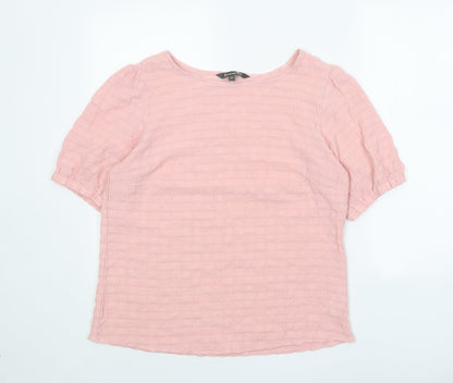 Bonmarché Womens Pink Geometric Viscose Basic T-Shirt Size 14 Boat Neck