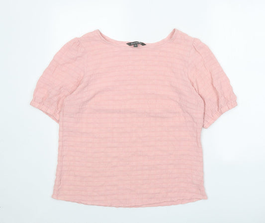 Bonmarché Womens Pink Geometric Viscose Basic T-Shirt Size 14 Boat Neck