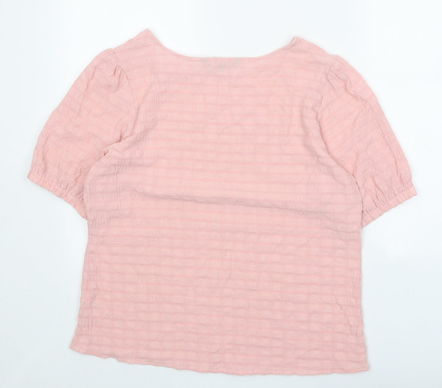Bonmarché Womens Pink Geometric Viscose Basic T-Shirt Size 14 Boat Neck
