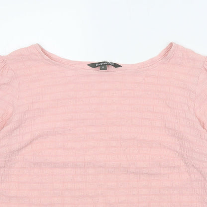 Bonmarché Womens Pink Geometric Viscose Basic T-Shirt Size 14 Boat Neck