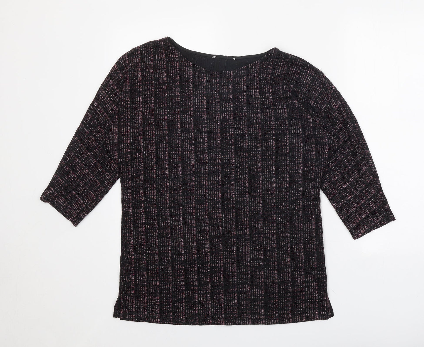 Papaya Womens Black Geometric Polyamide Basic Blouse Size 12 Boat Neck