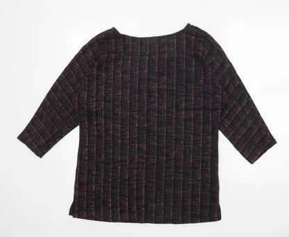 Papaya Womens Black Geometric Polyamide Basic Blouse Size 12 Boat Neck