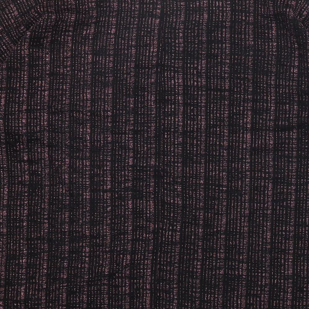 Papaya Womens Black Geometric Polyamide Basic Blouse Size 12 Boat Neck