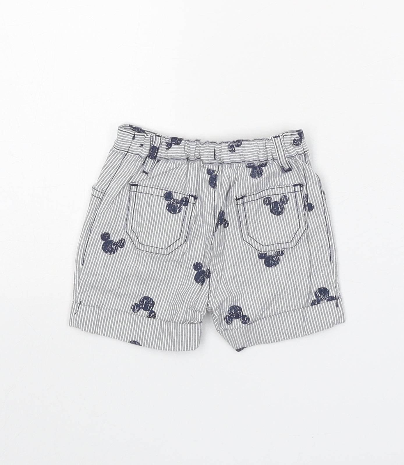 Disney Boys Grey Striped Cotton Cropped Trousers Size 0-3 Months L50 cm Button - Mickey Mouse
