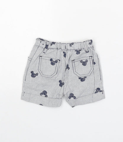 Disney Boys Grey Striped Cotton Cropped Trousers Size 0-3 Months L50 cm Button - Mickey Mouse