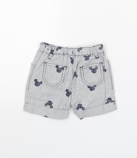 Disney Boys Grey Striped Cotton Cropped Trousers Size 0-3 Months L50 cm Button - Mickey Mouse