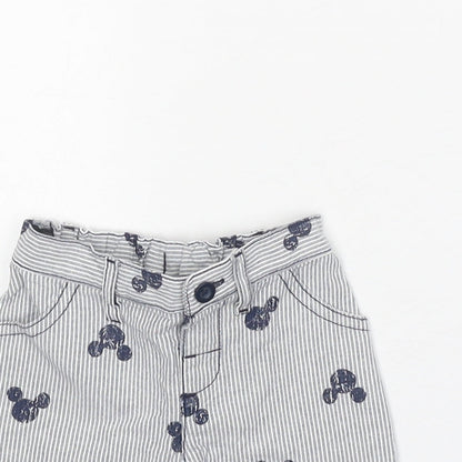 Disney Boys Grey Striped Cotton Cropped Trousers Size 0-3 Months L50 cm Button - Mickey Mouse