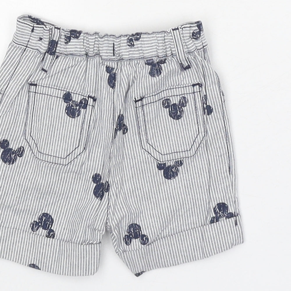 Disney Boys Grey Striped Cotton Cropped Trousers Size 0-3 Months L50 cm Button - Mickey Mouse