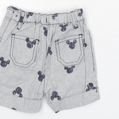 Disney Boys Grey Striped Cotton Cropped Trousers Size 0-3 Months L50 cm Button - Mickey Mouse