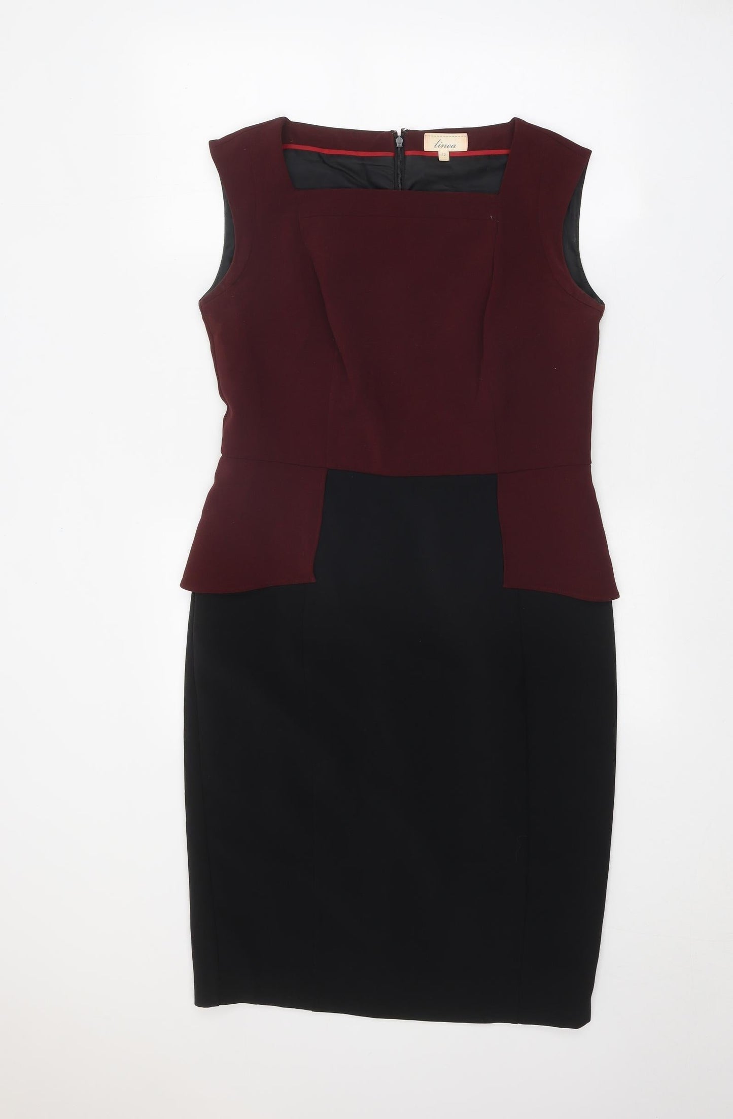 Linea Womens Black Polyester Pencil Dress Size 12 Square Neck Zip