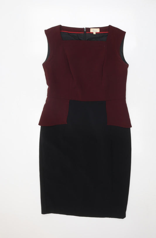 Linea Womens Black Polyester Pencil Dress Size 12 Square Neck Zip