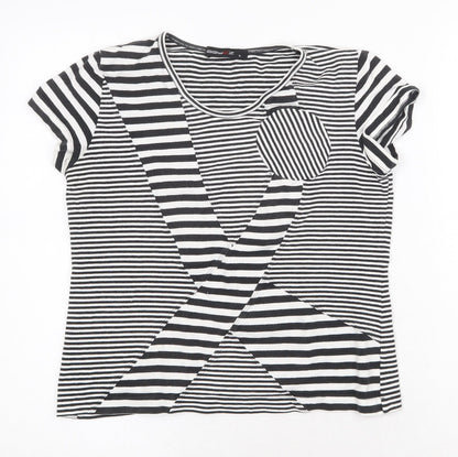 abyzz Womens Black Geometric Cotton Basic T-Shirt Size XL Round Neck
