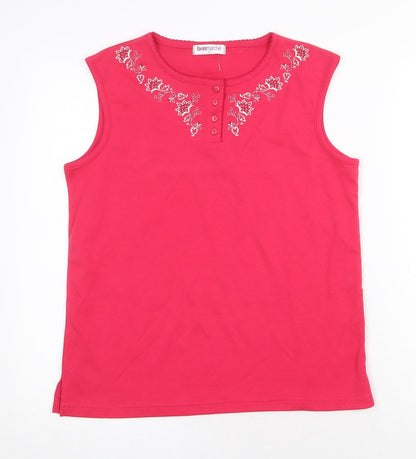 Bonmarché Womens Pink Polyester Basic Tank Size S Boat Neck