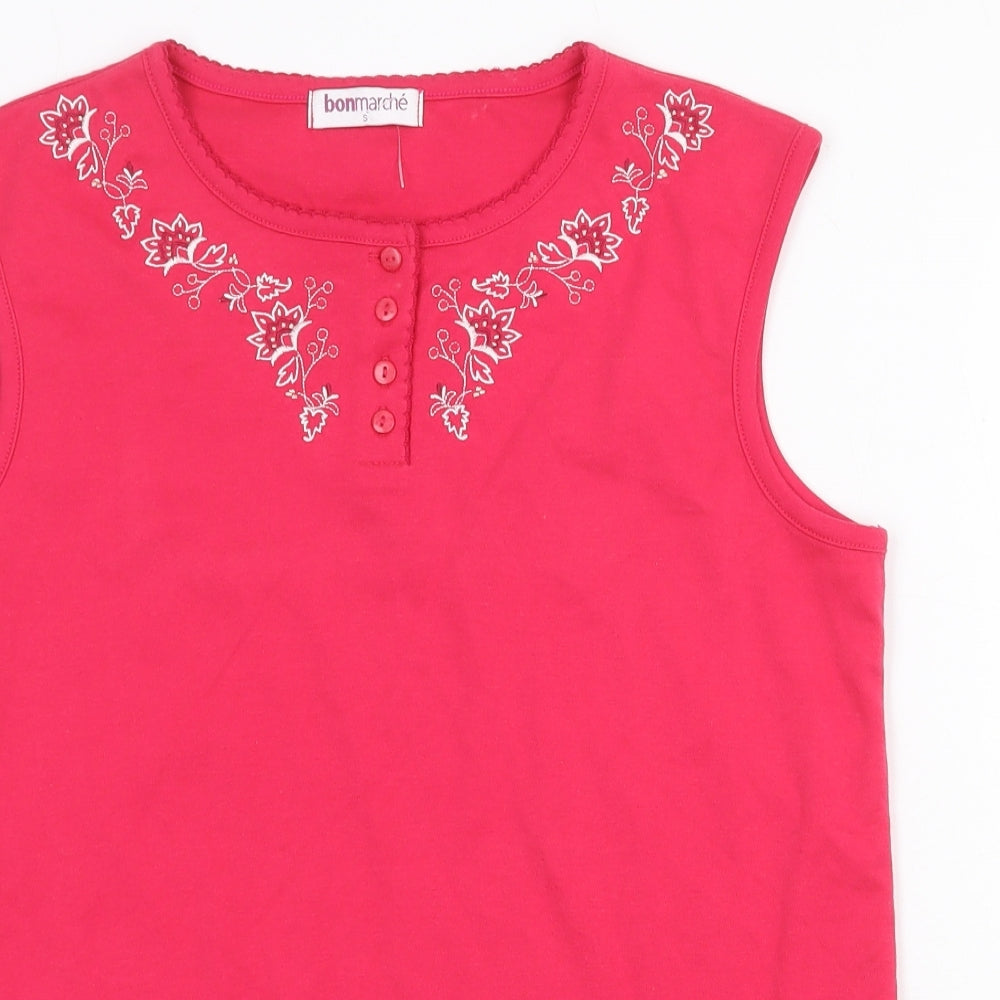 Bonmarché Womens Pink Polyester Basic Tank Size S Boat Neck