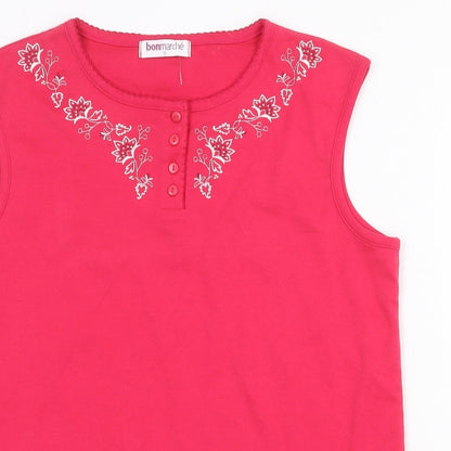 Bonmarché Womens Pink Polyester Basic Tank Size S Boat Neck