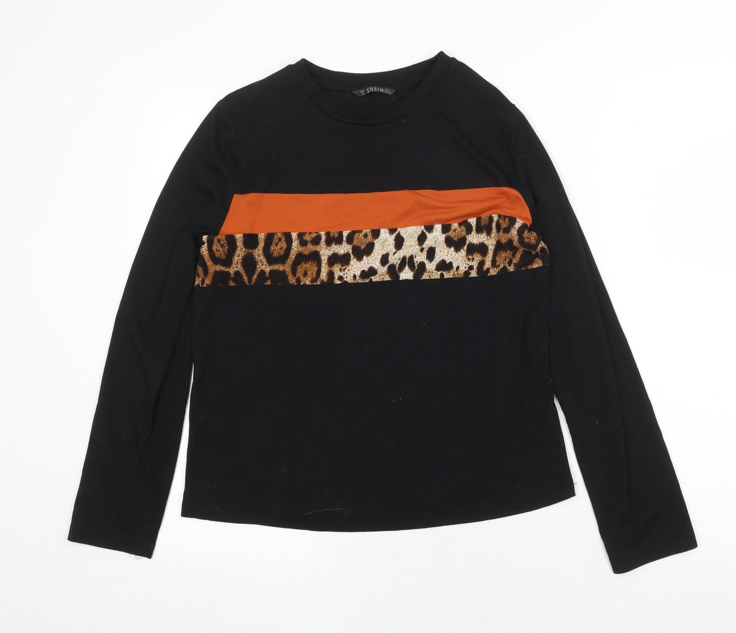 SheIn Womens Black Polyester Basic T-Shirt Size S Round Neck