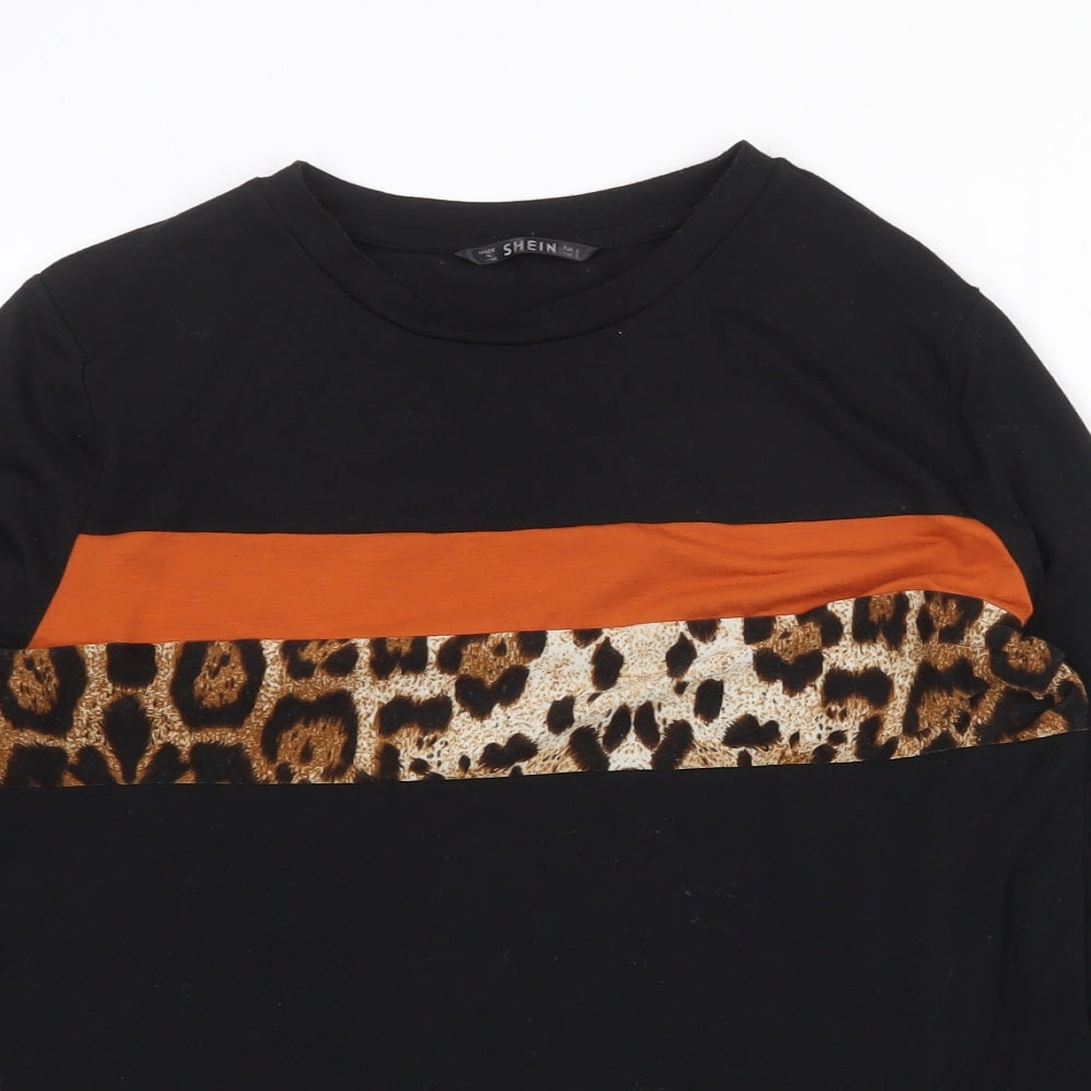 SheIn Womens Black Polyester Basic T-Shirt Size S Round Neck