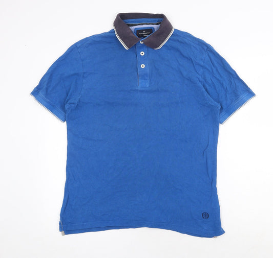 Marks and Spencer Mens Blue Cotton Polo Size M Collared Button