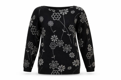 NEXT Womens Black Boat Neck Floral Cotton Pullover Jumper Size S