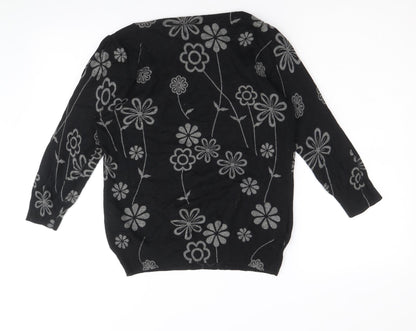 NEXT Womens Black Boat Neck Floral Cotton Pullover Jumper Size S