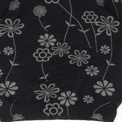 NEXT Womens Black Boat Neck Floral Cotton Pullover Jumper Size S