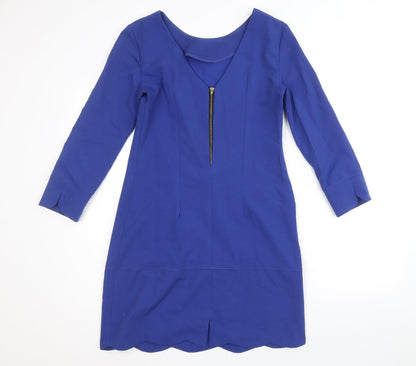 NIFE Womens Blue 100% Cotton A-Line Size 8 Round Neck Zip