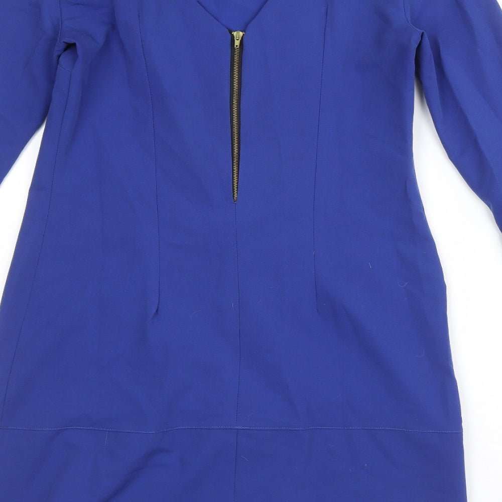NIFE Womens Blue 100% Cotton A-Line Size 8 Round Neck Zip