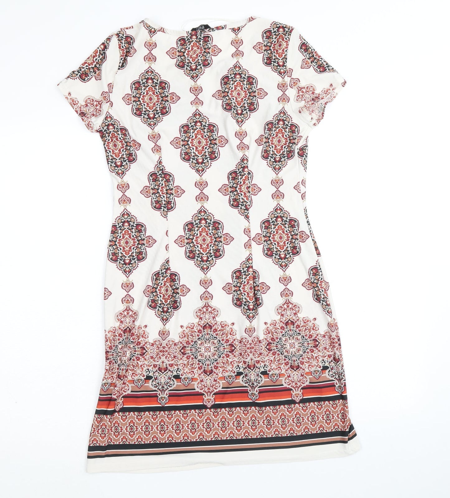 F&F Womens Beige Geometric Polyester Shift Size 6 Round Neck Pullover