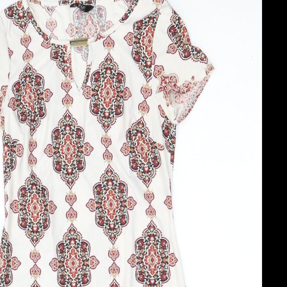 F&F Womens Beige Geometric Polyester Shift Size 6 Round Neck Pullover