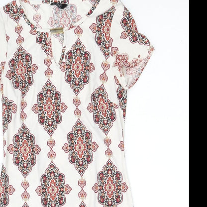 F&F Womens Beige Geometric Polyester Shift Size 6 Round Neck Pullover