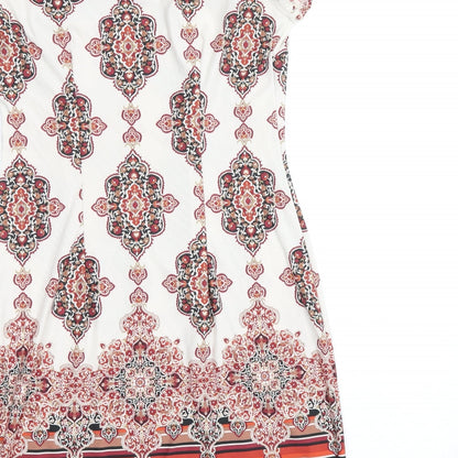 F&F Womens Beige Geometric Polyester Shift Size 6 Round Neck Pullover