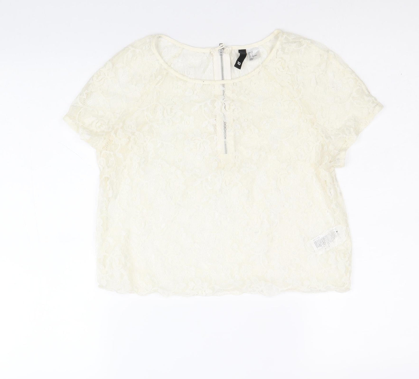 Womens UK Size 10 Divided by H&M Ivory Basic T-Shirt