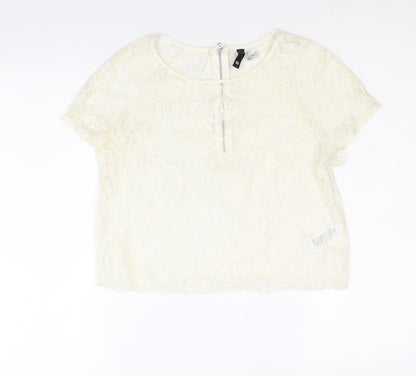 Womens UK Size 10 Divided by H&M Ivory Basic T-Shirt