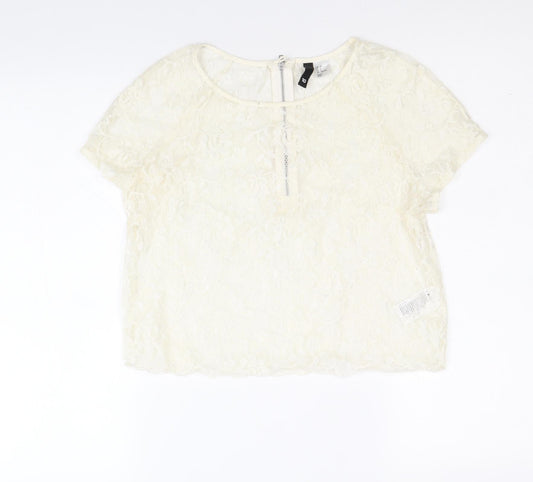 Womens UK Size 10 Divided by H&M Ivory Basic T-Shirt