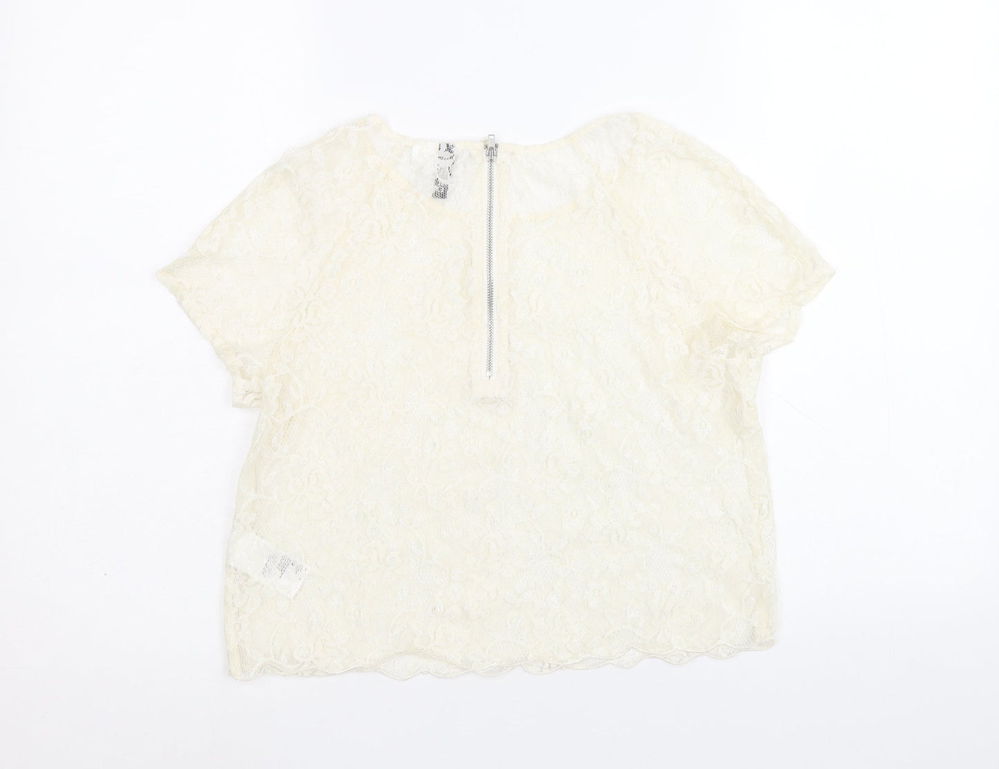 Womens UK Size 10 Divided by H&M Ivory Basic T-Shirt