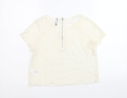 Womens UK Size 10 Divided by H&M Ivory Basic T-Shirt
