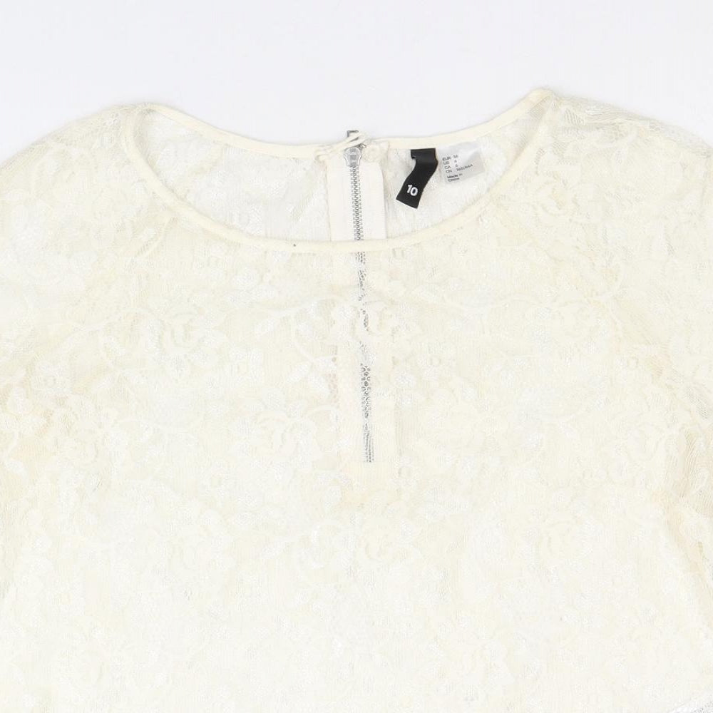 Womens UK Size 10 Divided by H&M Ivory Basic T-Shirt