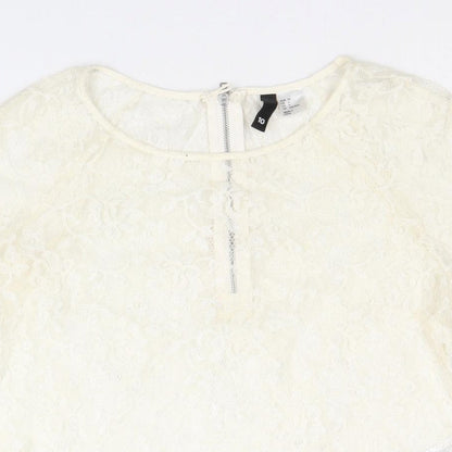 Womens UK Size 10 Divided by H&M Ivory Basic T-Shirt