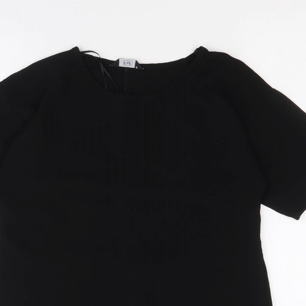 F&F Womens Black Polyester Basic T-Shirt Size 6 Round Neck