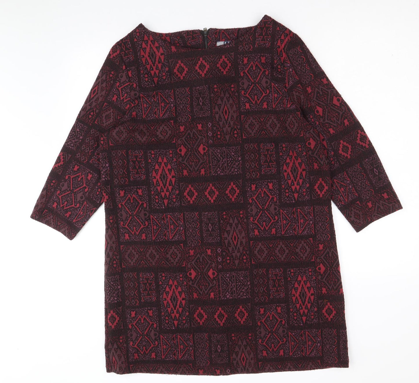 EWM Womens Black Geometric Polyester A-Line Size 16 Round Neck Zip