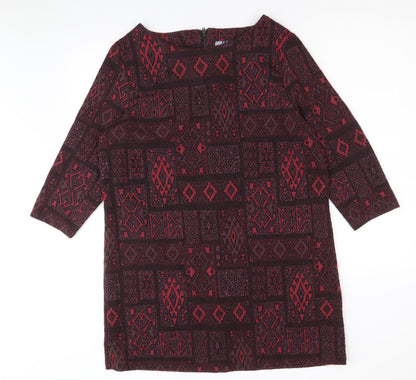 EWM Womens Black Geometric Polyester A-Line Size 16 Round Neck Zip