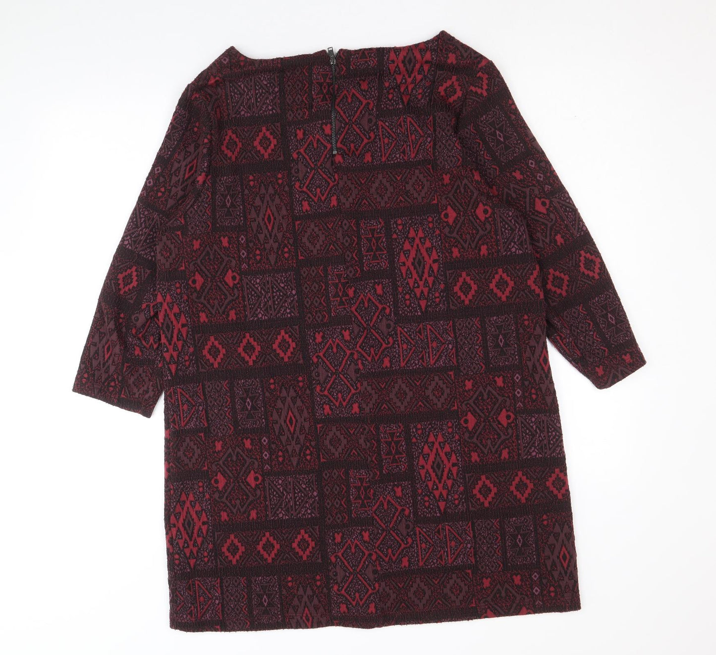 EWM Womens Black Geometric Polyester A-Line Size 16 Round Neck Zip