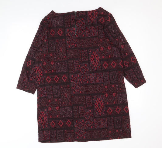 EWM Womens Black Geometric Polyester A-Line Size 16 Round Neck Zip