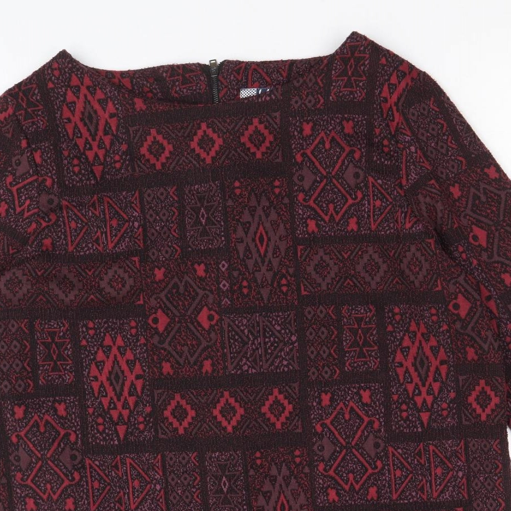 EWM Womens Black Geometric Polyester A-Line Size 16 Round Neck Zip