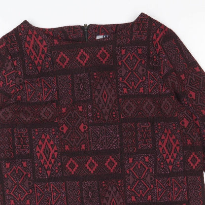 EWM Womens Black Geometric Polyester A-Line Size 16 Round Neck Zip