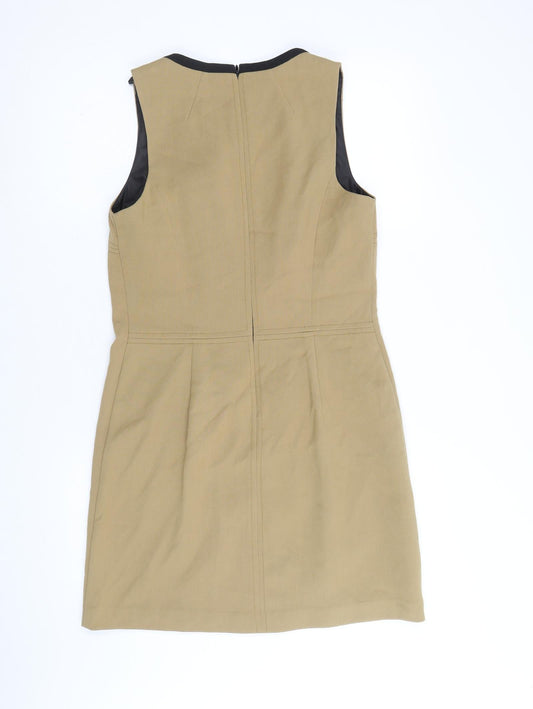 NEXT Womens Brown Polyester A-Line Size 10 Round Neck Zip