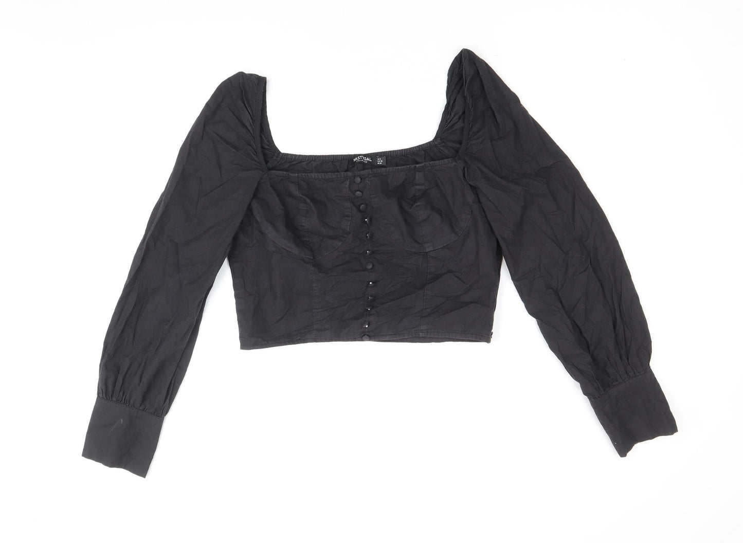 Womens UK Size 10 Nasty Gal Black Cropped Blouse