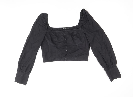 Nasty Gal Womens Black 100% Cotton Cropped Blouse Size 10 Square Neck