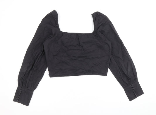 Nasty Gal Womens Black 100% Cotton Cropped Blouse Size 10 Square Neck