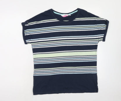 EWM Womens Multicoloured Striped Cotton Basic T-Shirt Size L Round Neck - Size - 18/20